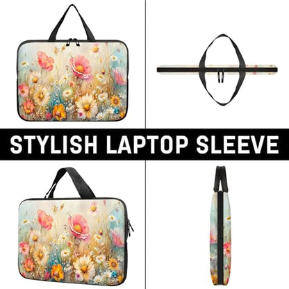 14" 15" Laptop Handle Bag Computer Bag,14.2" 15.4 inch Pouch Holder Notebook Sleeve Cover Compatible for Dell,Lenovo,Toshiba HP, Asus Notebook Messenger Briefcase-Colorful Flowers - color: Colorful Flowers