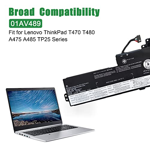 01AV489 Laptop Battery Replacement for Lenovo ThinkPad T470 T480 A475 A485 TP25 Series Notebook SB10K97577 01AV419 SB10K97576 01AV421 SB10K97578 01AV420 Black 11.4V 24Wh 2100mAh