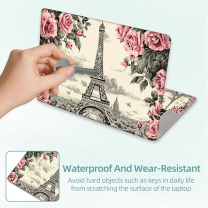 Universal Laptop Skin Decal, 3-Piece Vinyl Protector for 12 13 14 15.6" Notebook, Waterproof Anti-Scratch, Easy Trim & Bubble-Free Finish, Eiffel Tower Surrounded by Pink Rose - color: Eiffel Tower Surrounded by Pink Rose