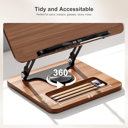 OPTIXCELL Book Stand for Reading, 360° Rotating Book Holder, Page Clips | Hands Free, Built-in Storage Tray, Adjustable Height Angle, Non-Slip, Foldable 13.3x9.4x1.9in, Fits Cookbook Tablet & Laptop - style: Book Stand