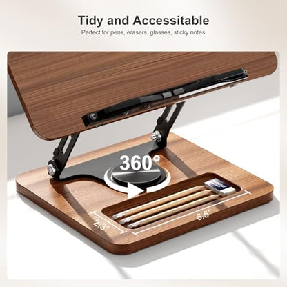 OPTIXCELL Book Stand for Reading, 360° Rotating Book Holder, Page Clips | Hands Free, Built-in Storage Tray, Adjustable Height Angle, Non-Slip, Foldable 13.3x9.4x1.9in, Fits Cookbook Tablet & Laptop - style: Book Stand