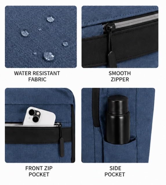 Laptop Backpack with USB Charging Port, Water-Resistant, Multiple Pockets, Travel Business Bag, Grey/Blue (Blue) - color: Blue