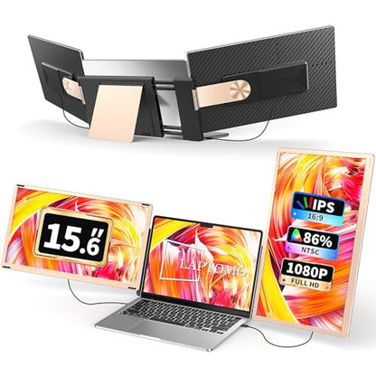 S6 Laptop Screen Extender Monitor Portable, 15.6'' Dual Screen Monitors for Laptop Plug and Play, FHD 1080P IPS Multi Triple Monitor for 13''-17'' Laptops Compatible with Mac/Wins/Android/Dex