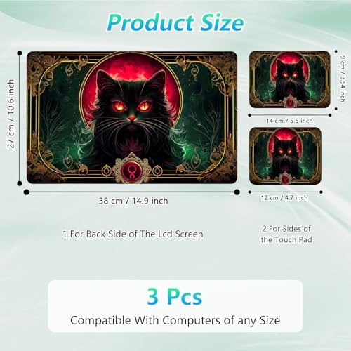 Laptop Skin Sticker Decal 12"-15.6" Universal Laptop/Notebook/Netbook Vinyl - Waterproof Scratch Resistant,Fits HP Dell Lenovo MacBook,2 Free Wrist Pads,Easy Apply & Remove,Black Cat Green - color: Black Cat Green