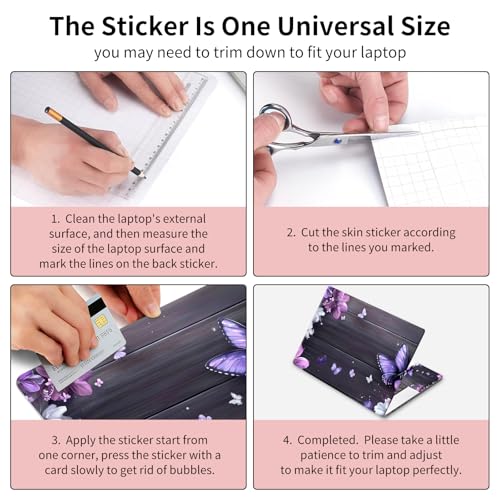15.6 Inch Laptop Skin Sticker, Reusable Vinyl Cover Protector with 2 Wrist Pad Skins, Removable Waterproof Scratch-Resistant for 12-15.6 Inch Laptop Notebook,Purple And Pink Flowers On Wooden - color: Purple And Pink Flowers On Wooden