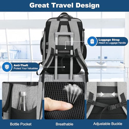 Travel Backpack,Carry on Backpack Expandable 40-50L with USB Cable Port,Fits 17.3 Inch Laptop Notebook,Water Resistant Business Travel Laptop Backpack for Men Women Weekend Trips,Daily Travel,Grey - color: Grey
