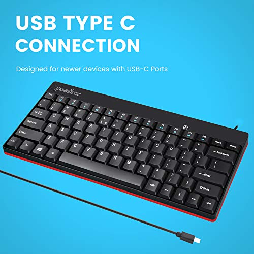 Perixx PERIBOARD-422 Wired USB-C Mini Keyboard, USB Type C Connector, Black, US English Layout