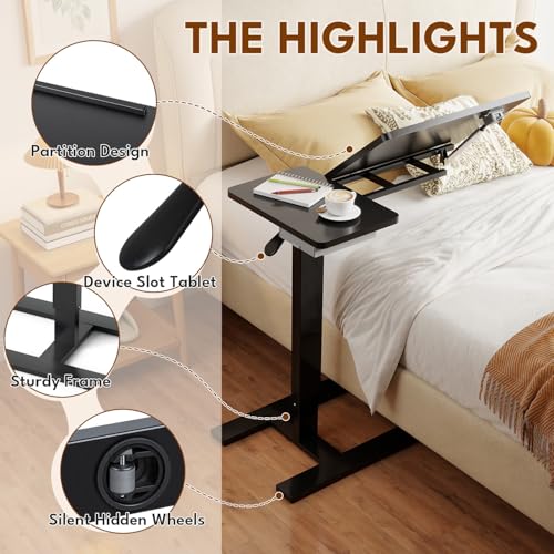 Big Big 32" W x 16" D Tilt Desktop Overbed Table with H-Shaped Sturdy Base, Stable Metal and 360° Concealed Casters, Moveable Bedside Desk for Home,Office,Hospital Use (Black) - color: Black, style: Tilt