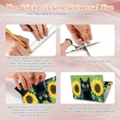 Laptop Skin Sticker Decal 12" 13" 13.3" 14" 15" 15.6",Waterproof Scratch Resistant Vinyl,Reusable Easy to Apply,for MacBook HP Dell Notebooks Netbooks Laptop,2 Wrist Pads,Black Cat Sunflower - color: Black Cat Sunflower