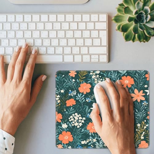 Green Flower Gaming Computer Keyboard Cute Mouse Pad with Anti-fray Stitching, Premium-Textured Alfombrilla para Mouse with Non-Slip Rubber Base, 10 x 12 inch - color: Green Flower