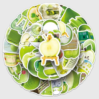50 Pcs Green Apple Stickers - Ins Style Kawaii Cute Vinyl Decals for Journal, Laptop, Phone Case, Scrapbooking - Waterproof Trendy Sticker Pack (Green Apple) - color: Green Apple