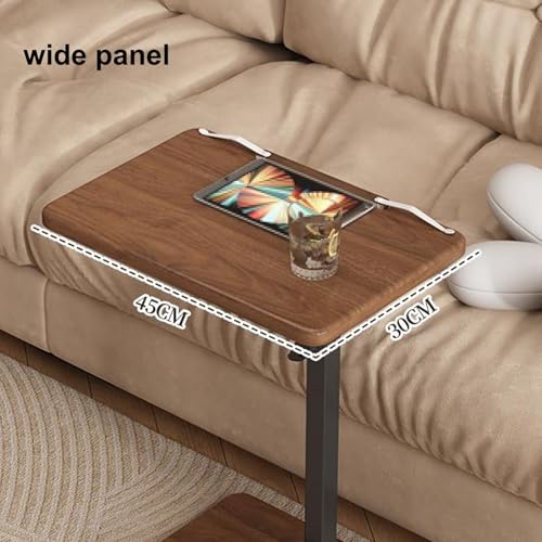 Overbed Table Adjustable Height Density Board Bedside Table, Liftable Computer Desk, The Desktop Swivel and Adjustable, for Bedside, Sofa Side(Brown) - color: Brown