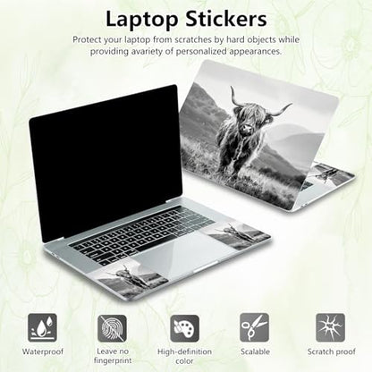 Laptop Skin Sticker Decal, Universal Reusable Vinyl Laptop Cover for 12" 13" 13.3" 14" 15" 15.4" 15.6" Notebook PC, Reusable Waterproof Scratch-Resistant with 2 Wrist Pads,Black White Highland Cow - color: Black White Highland Cow