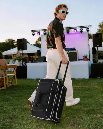 AUROTIER Large Rolling DJ Cable Bag with Wheels, Reinforced Padded Gig Bag with 8 Detachable Divider, Multi-Pocket for 17" Laptop, Microphone, Cord, Headset & Music Accessories