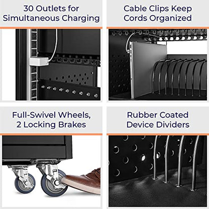 3-Pack | Line Leader 30 Unit Mobile Charging Cart with Locking Cabinets | UL Safety-Certified Charging Station for 30 Tablets, Laptops or Chromebooks | ANSI/BIFMA Standard Laptop Cart & Storage Cart - size: 3 PACK - 30 Tablet/Chromebook