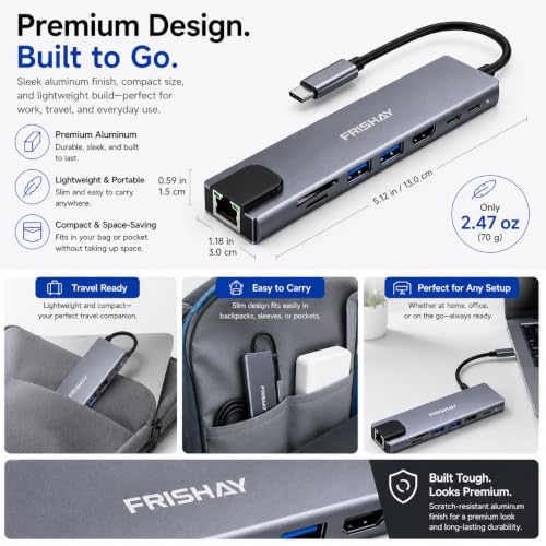 USB C Hub 8-in-1 Docking Station, USB C Adapter with 4K@60Hz HDMI, Gigabit Ethernet, 100W Power Delivery, SD/TF Card Reader, 2 USB 3.0 Ports & USB-C Data Port for MacBook, iPad, Chromebook