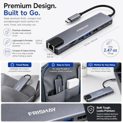 USB C Hub 8-in-1 Docking Station, USB C Adapter with 4K@60Hz HDMI, Gigabit Ethernet, 100W Power Delivery, SD/TF Card Reader, 2 USB 3.0 Ports & USB-C Data Port for MacBook, iPad, Chromebook