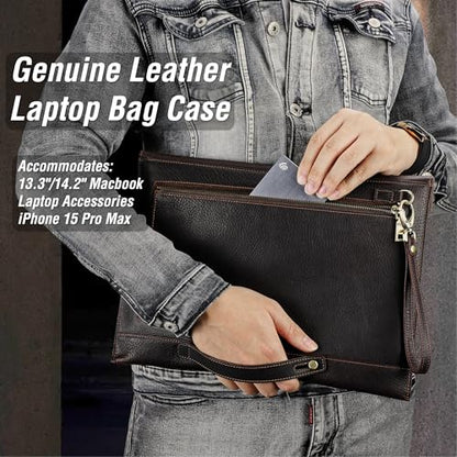 Top Grain Leather 14.2" Slim Laptop Bag Case, Envelope Style, Removable Wristlet & 3 Pockets, Fits MacBook Pro 14 Inch 2021 2022 M1 Pro/M1 Max A2442 & Other Laptop, Black Coffee 14.2 Inch - color: #7【Envelope Style】-Black Coffee-3 Pockets, size: 14.2" - F