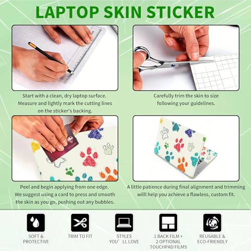 Laptop Skin Sticker Decal, Universal Protective Cover Fit 12 13 14 15.6 Inch Notebook, Reusable Water-Resistant Vinyl Decal w/ 2 Wrist Pads for Business Travel Office, Dog Paw Print Freen - color: Dog Paw Print Freen