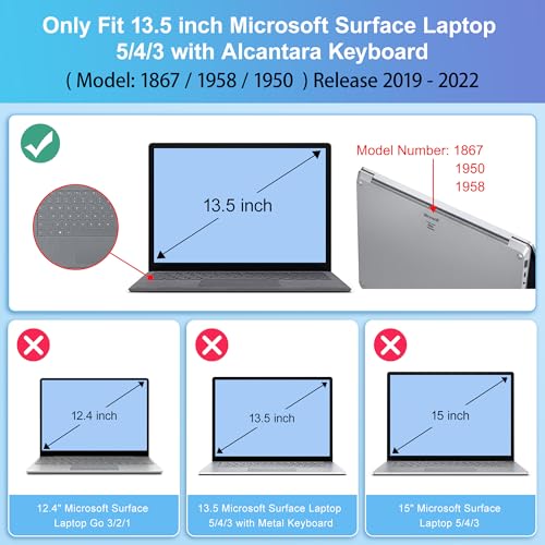 May Chen Case for 13.5" Microsoft Surface Laptop 3/4/5 with Alcantara Palm Rest Model 1867 1958 1950 (2019 2021 2022), Plastic Hard Shell Case with Keyboard Cover + Screen Protector, Lavender Gray - color: Lavender Gray