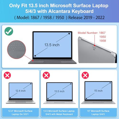 May Chen Case for 13.5" Microsoft Surface Laptop 3/4/5 with Alcantara Palm Rest Model 1867 1958 1950 (2019 2021 2022), Plastic Hard Shell Case with Keyboard Cover + Screen Protector, Stone - color: Stone