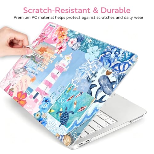 for MacBook Neo 13 inch Case 2026 Release A3404, Ocean Collage | Matte Hard Shell with Coastal-Inspired Collage, Scratch Resistant Protection, Precision Fit, and Lightweight Portability - color: Blue Pink Collage