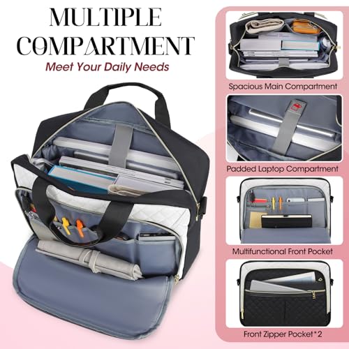 IGOLUMON Laptop Bag 15.6 Inch Laptop Briefcase for Women Men Waterproof Shoulder Computer Messenger Bag Large Laptop Bag Business Office Work Travel College, Black and White - color: Black and White