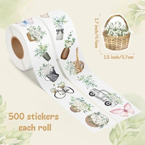 CNhoqc Watercolor Plant Sticker Roll - 1000 Pcs Spring Natural Plant Waterproof Vinyl Reusable Laptop Sticker Self Adhesive Water Bottle Activity Pad Birthday Party Favors Gift Easter Basket Stuffers - style: Watercolor Natural Plant