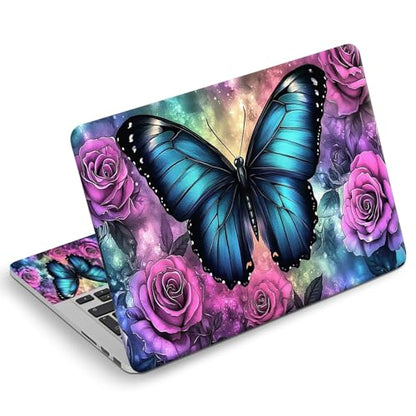 Universal Laptop Skin Sticker Decal, Compatible with MacBook HP Dell Lenovo 12"-15.6", Reusable Vinyl Notebook Cover 3PCS Set, High-Recognition Film-Blue Butterfly with Pink Rose - color: Blue Butterfly with Pink Rose