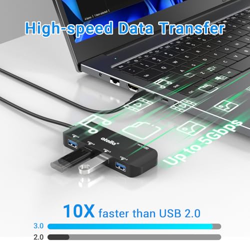 USB 3.0 Hub 4-Port with 2ft Cable — High-Speed 5Gbps Data Expander for Laptop & PC, Ultra-Slim Portable USB Splitter Compatible with Windows/macOS/Linux - size: 2FT