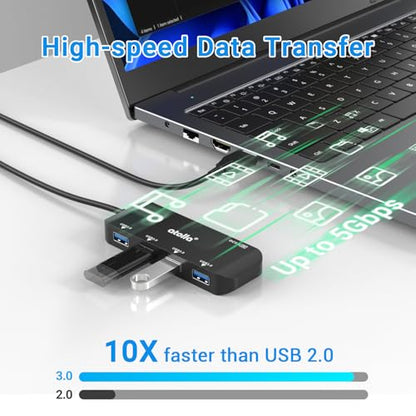 USB 3.0 Hub 4-Port with 2ft Cable — High-Speed 5Gbps Data Expander for Laptop & PC, Ultra-Slim Portable USB Splitter Compatible with Windows/macOS/Linux - size: 2FT