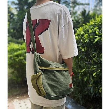Large Canvas Messenger Bag with Multiple Pockets for Men and Women, Crossbody Shoulder Tote Hobo Laptop Bag - color: 2 - Green