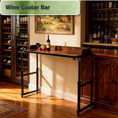 Overbed Table with Wheels and Desktop Enclosure, Height and Length Adjustable Over Bed Desk King Queen Bed Table Overbed Laptop Table (Rustic Brown) - color: Rustic Brown