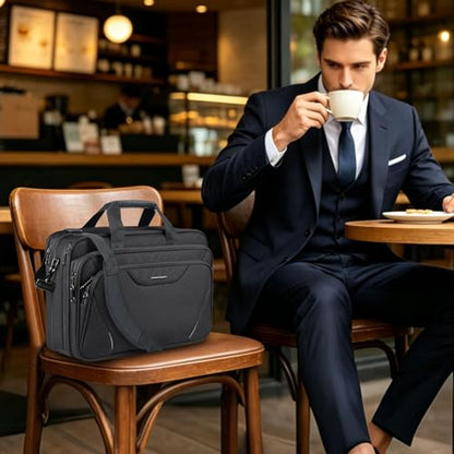 KROSER 17.3 Inch Laptop Computer Briefcase, Water-Repellent Messenger Bag | Expandable design, padded laptop compartment,shoulder strap and luggage strap for business, travel, men and women-Black/Grey - color: Black/Grey