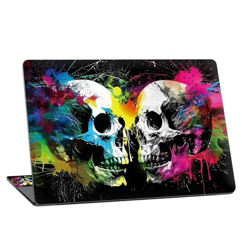 Universal Laptop Skin Sticker with 2 Wrist Pad Skins, Waterproof Scratch Resistant Vinyl Laptop Cover Decal, Cut to Fit for 11–15.6 Inch MacBook HP Dell Lenovo, Color Skull - color: Color Skull