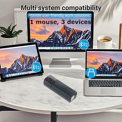 Wireless Mouse Mini Bluetooth 5.1/5.0 & 2.4Ghz Tri Mode Mice,Small Silent Portable Compact Finger Mice, Cute Tiny Travel USB Mouse for MacBook Chromebook PC Laptop Computer Tablet Office School Gift - color: Black