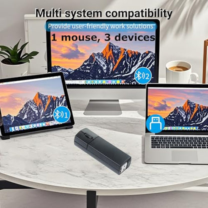 Wireless Mouse Mini Bluetooth 5.1/5.0 & 2.4Ghz Tri Mode Mice,Small Silent Portable Compact Finger Mice, Cute Tiny Travel USB Mouse for MacBook Chromebook PC Laptop Computer Tablet Office School Gift - color: Black