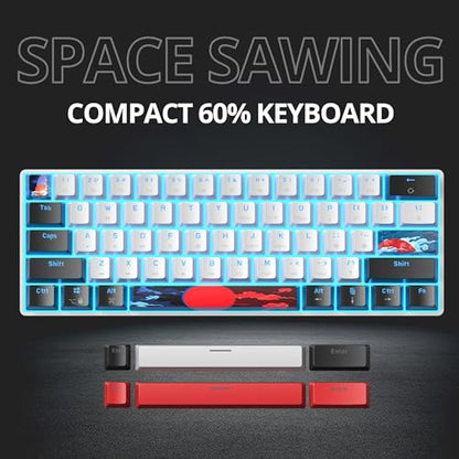 Portable 60% Mechanical Gaming Keyboard, 60 Percent Red Switch LED Backlit, 61 Keys Mini White USB Wired Office Keyboard for Windows Mac Laptop PC (61 Black & White) - color: 61 Black & White/Red Switch
