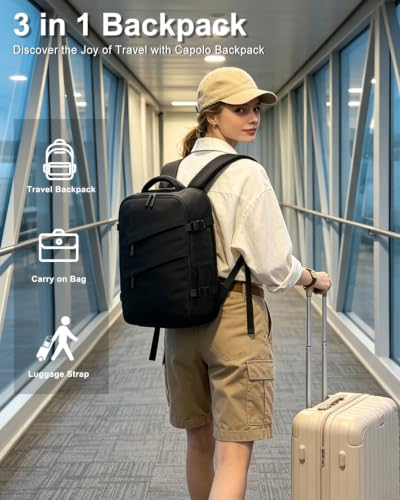 Capolo Travel Laptop Backpack Women Men Personal Item Weekender Travel Bag | 22L Flight Approved,Waterproof Overnight Bag,College Bookbag,Work,1-2 Day Travel,Fits 15.6" Laptop (Small,Black) - color: Black, size: Small