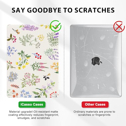 iCasso Compatible with MacBook Air 13 inch Case 2020-2018 Release M1 A2337 A2179 A1932, Elegant Floral Protective Hard Shell Case +Keyboard Cover + Screen Protector（White） - color: White Floral