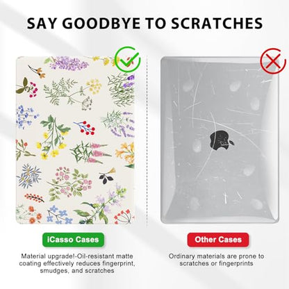 iCasso Compatible with MacBook Air 13 inch Case 2020-2018 Release M1 A2337 A2179 A1932, Elegant Floral Protective Hard Shell Case +Keyboard Cover + Screen Protector（White） - color: White Floral