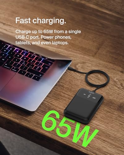 Belkin 20000mAh 65W 3-Port Power Bank for MacBook, iPhone, Switch 2 | Battery Pack, MacBook, Chromebook, iPhone 17, Samsung Galaxy, Nintendo Switch 2, USB C and USB A Ports