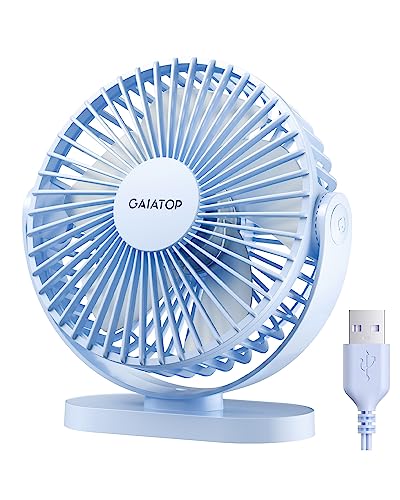 Gaiatop USB Desk Fan, 5.5 Inch Quiet 3 Speeds Small Portable Fan Blue | USB Powered, 5ft Cable, Mini Personal Desktop Table Fans, Powerful Cooling for Home, Office, Travel, Car, Indoor, Outdoor - color: Blue