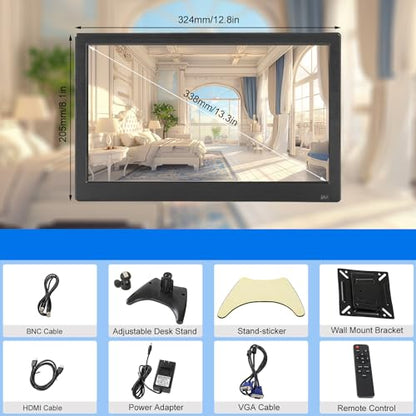 13.3 inch FHD Small IPS Monitor LCD Display Screen 1920x1080 60Hz 16:9 with BNC VGA AV Input Built-in Lounspeakers for CCTV Security Camera DVR PC RasPi - color: 13.3 Inch 1920x1080