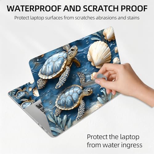 Sea Turtles and Shells Stone Universal Laptop Skin Sticker 3PCS, Protective Decal Trim-to-Fit 11.6" 13.3" 14" 15.6" Laptop Vinyl Cover, Removable Anti-Scratch Computer Decal Protector - color: Sea Turtles and Shells Stone