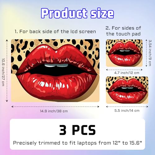 Universal Laptop Skin Sticker Decal, Compatible with MacBook HP Dell Lenovo 12"-15.6", Reusable Vinyl Notebook Cover 3PCS Set, High-Recognition Film-Red Lips Leopard Print Pop Art - color: Red Lips Leopard Print Pop Art