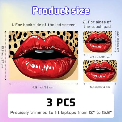 Universal Laptop Skin Sticker Decal, Compatible with MacBook HP Dell Lenovo 12"-15.6", Reusable Vinyl Notebook Cover 3PCS Set, High-Recognition Film-Red Lips Leopard Print Pop Art - color: Red Lips Leopard Print Pop Art