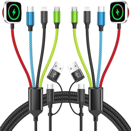 Multi Charging Cable with iWatch Charger, 2 Pack 5FT Travel Essentials | One Cable Charges Multiple Devices, Perfect for Travel, Cruises, Road Trips and Everyday Use while Reducing Cable Clutter - color: 2Pack-Red_Blue_Black_Green, style: Red iWatch Charg