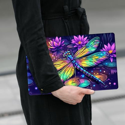 Laptop Skin Sticker Decal 12" 13" 13.3" 14" 15" 15.6",Waterproof Scratch Resistant Vinyl,Reusable Easy to Apply,for MacBook HP Dell Notebooks Netbooks Laptop,2 Wrist Pads,Colorful Dragonfly Lotus - color: Colorful Dragonfly Lotus