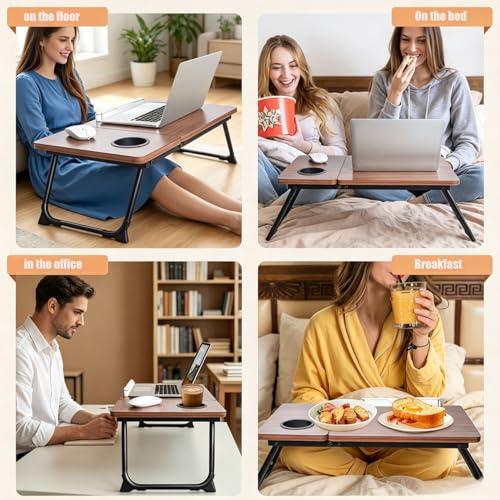 Adjustable Laptop Desk for Bed and Couch, Foldable Portable Lap Desk for Adults, Multi-Angle Bed Table Tray for Laptop and Writing, Lap Stand with Foldout Legs for Reading & Breakfast-Walnut Brown
